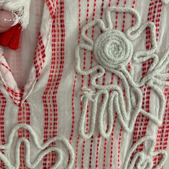 Soft Surroundings Red Orange White Stripe Boho Blouse Tunic Top Size S - Picture 12 of 15